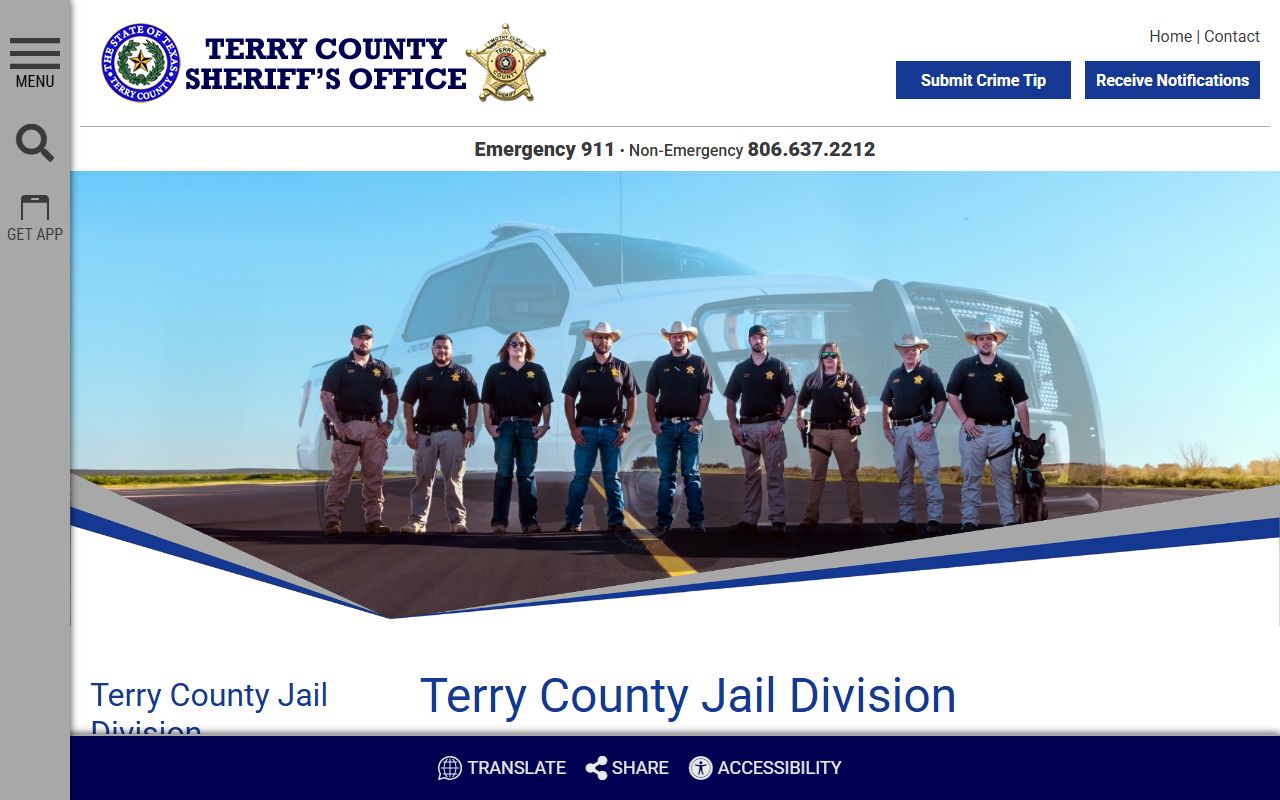 Terry County inmate population jail division page screenshot
