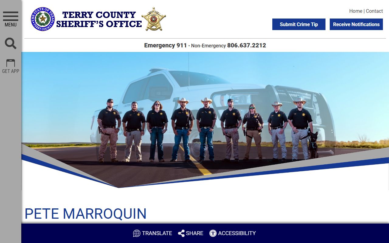 Terry County jail mugshots sample roster profile with booking photo